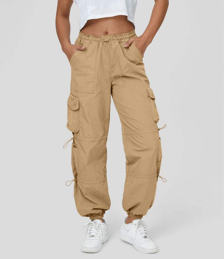 Mid Rise Drawstring Multi Pockets Casual Cargo Cotton Joggers | HALARA
