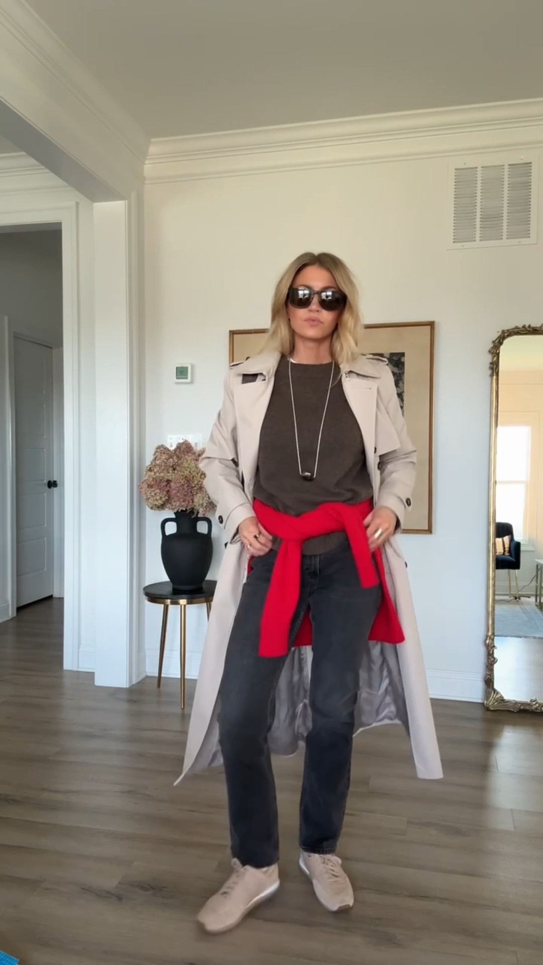 Causal OOTD! 
Red sweater: runs TTS, wearing a S
Jeans: run TTS, wearing a 25
White crew neck tee: runs TTS, wearing a S
Quince sweater: runs TT, wearing a S
Nude sneakers: run TTS

#LTKSeasonal #LTKootd #LTKgrwm