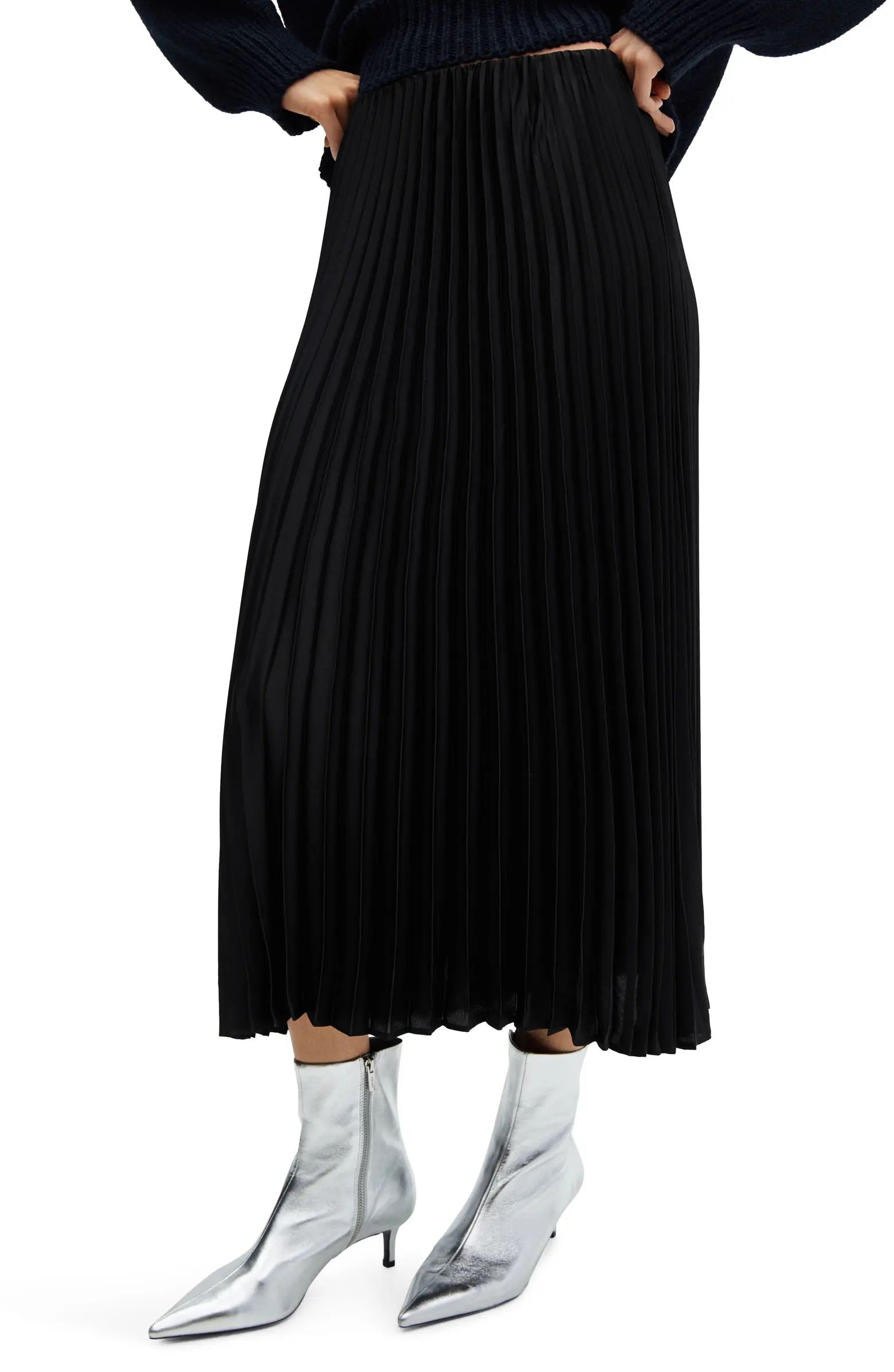 Pleated Satin Midi Skirt | Nordstrom