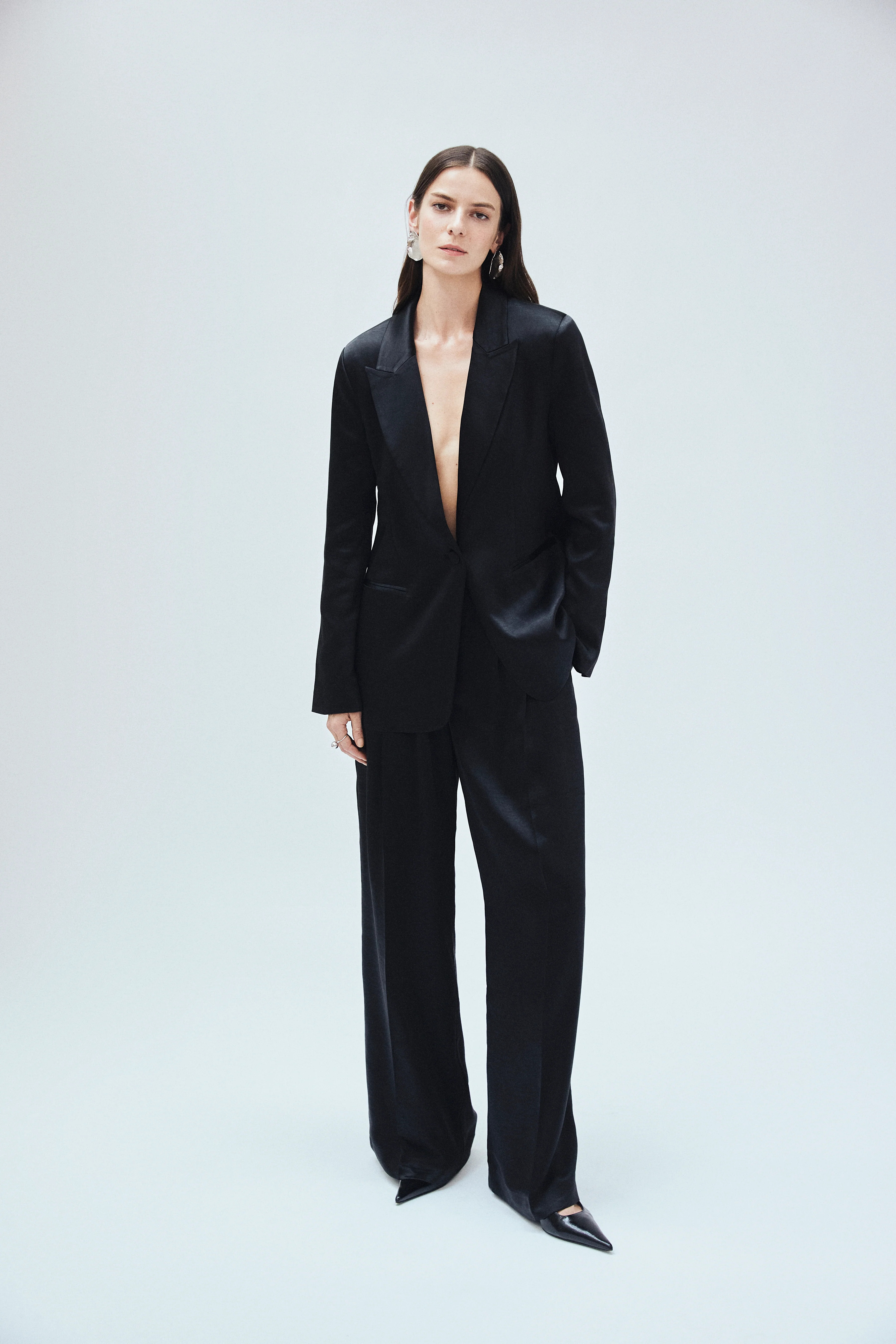 Wide Leg Black Satin Trouser | MAYSON the label