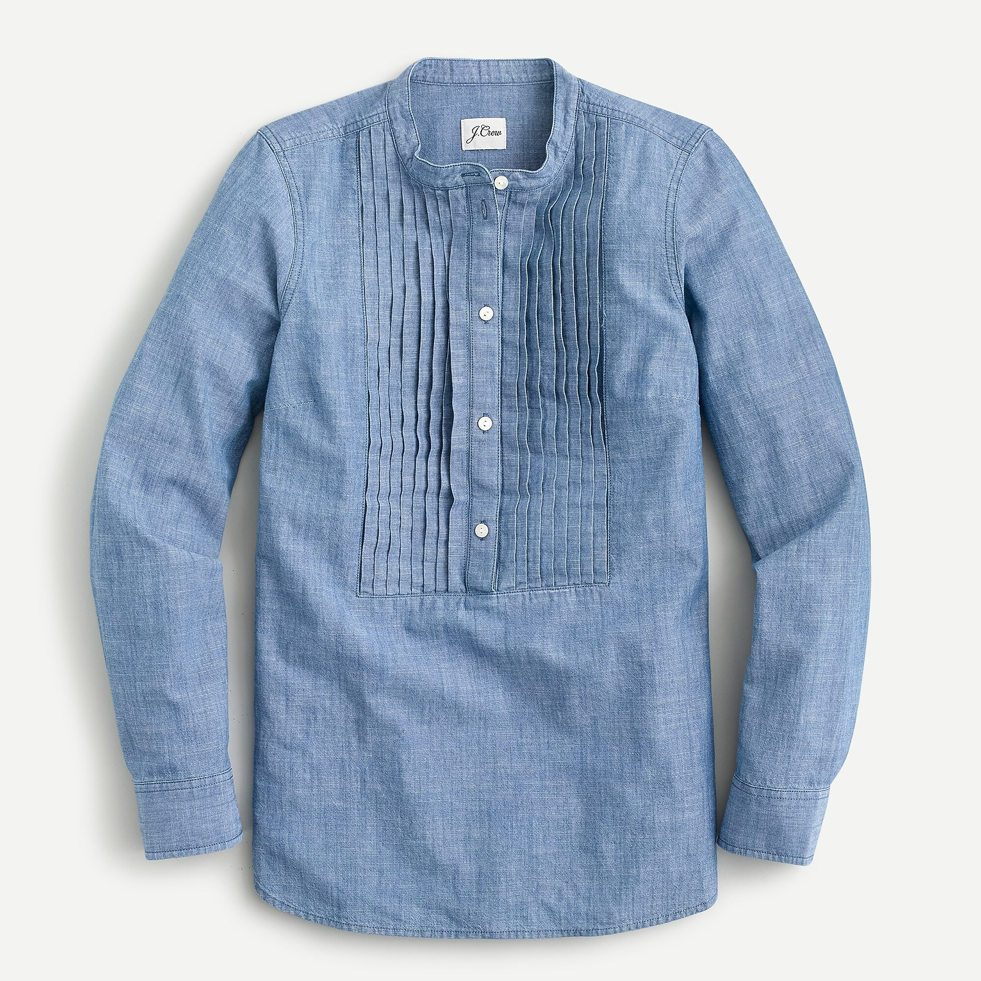 Chambray collarless tuxedo shirt in West wash | J. Crew US