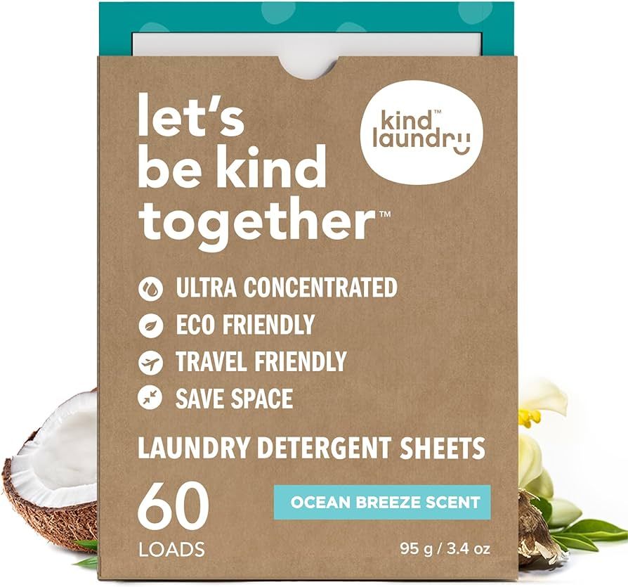 Kind Laundry Detergent Sheets Ocean Breeze, All Natural Travel Friendly Biodegradable Washing Eco... | Amazon (US)