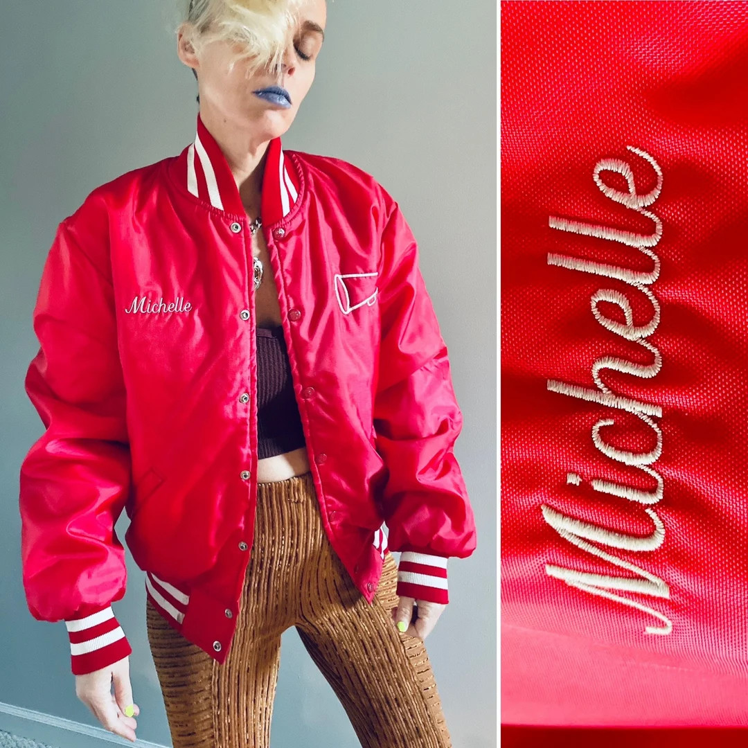 Vintage Varsity Jacket Michelle Monogram Red White Cheer - Etsy | Etsy (US)
