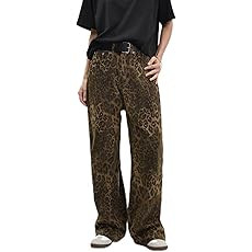 Tan Leopard Jeans Women&Men Denim Pants Female Oversize Wide Leg Trousers Street Wear Hip Hop Vin... | Amazon (UK)
