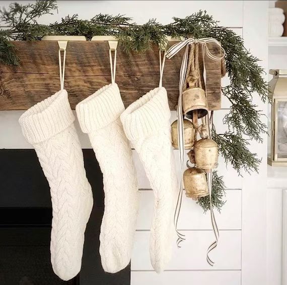 Ivory Christmas Stocking | White Holiday Stocking | Rustic Christmas Knitted Stocking | Rustic Xm... | Etsy (US)