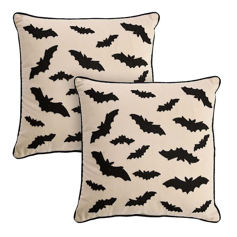 2-Pack Neutral & Black Bat Embroidered Throw Pillows, 18" | At Home