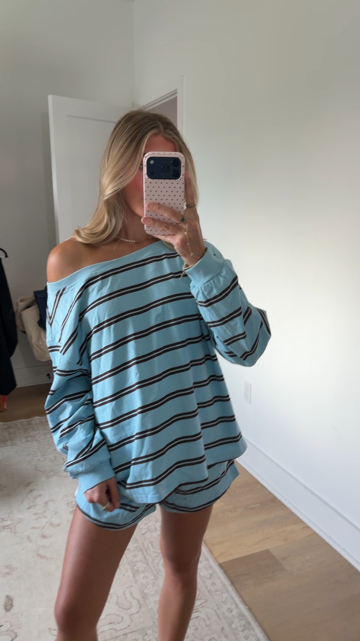 Amazon size small Fisoew Womens Long Sleeve 2 Piece Lounge Outfits Casual Striped Short Sets
Off the Shoulder,Oversized, Boat Neck, Drawstring Waist, Loose Fit, Casual, Trendy, Comfy

#LTKootd #LTKSaleAlert #LTKSeasonal