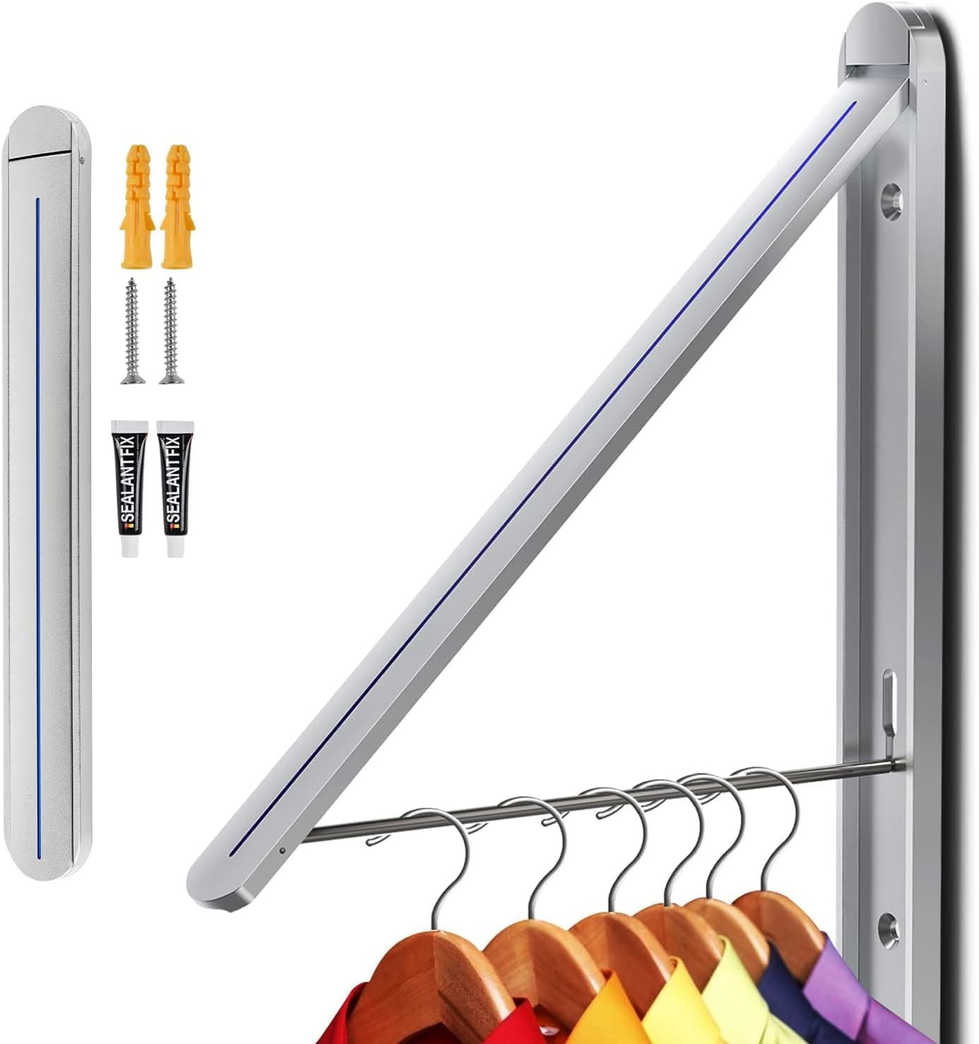 Clothes Drying Rack,Wall Mounted Clothes Hanging Rack,Retractable Folding Hanger,Laundry Room Org... | Amazon (US)