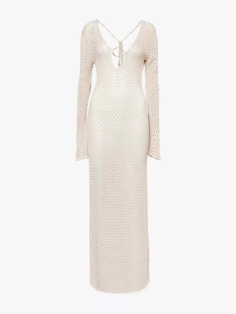 Jara plunge neckline crochet-knit maxi dress | Selfridges