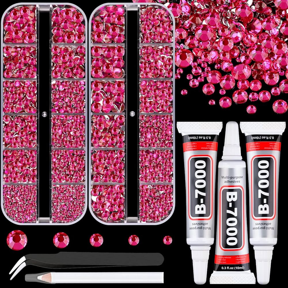 Resin Rhinestones for Crafting with B7000 Jewelry Glue, 2 Boxes Hot Pink Flatback Crystals with 3... | Amazon (US)