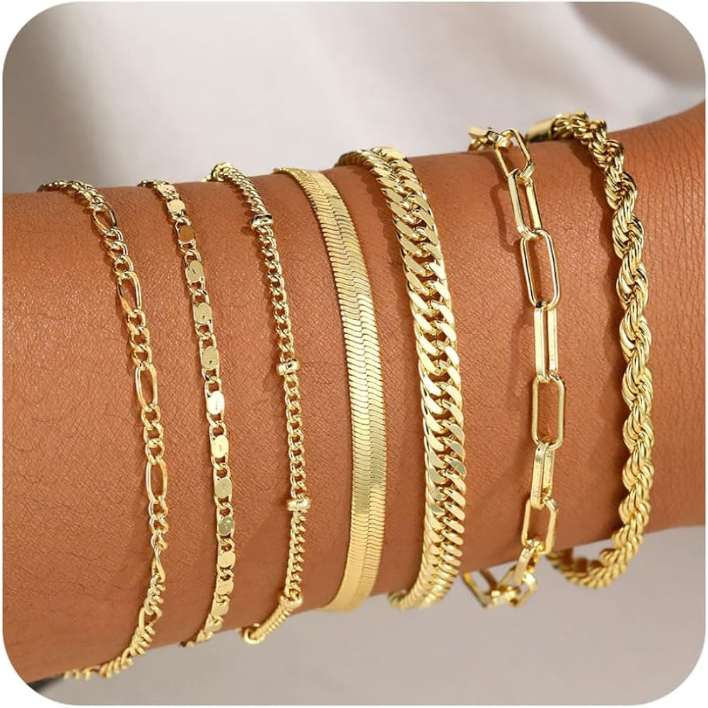 BERISO Gold Bracelets for Women, Elegant Adjustable 14K Gold Plated Bracelet for Women, Trendy Mi... | Amazon (US)