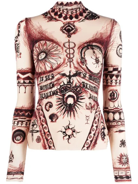 Marine Serre graphic-print long-sleeve Top - Farfetch | Farfetch Global