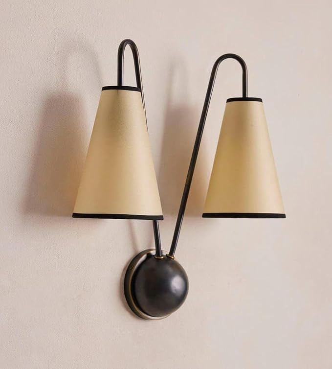Mid Century Double Shade Wall Sconce – 2 Light Fabric Shades Wall Lamp Brass Wall Sconce – Ha... | Amazon (US)