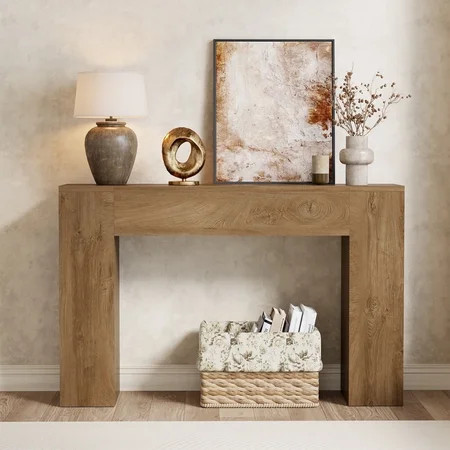 Wood Console Table for Entryway Living Room, 43-Inch Small Sofa Table, Farmhouse Rectangular Accent Console with Wooden Double Base for Behind Couch Hallway Foyer Entrance, Light Oak Brown | Walmart (US)