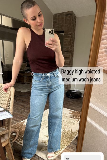 These high waisted baggy jeans are so cute! And points for no distressing 👌🏼 they're a tiny bit on the long side but run true to size fit wise. I'm in a 4! Comes in 3 other washes 

#LTKmidsize #LTKfindsunder50 #LTKstyletip