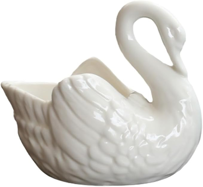 Home Decor Outdoor Decor Lovely Swan Flowerpot, White Ceramic Planter Pot with Drain Hole Porcela... | Amazon (US)