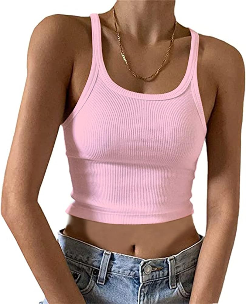 KAMISSY Women's Sleeveless Crop Tank Top Slim Fit Scoop Neck Ribbed Knit Basic Crop Cami Shirts T... | Amazon (US)