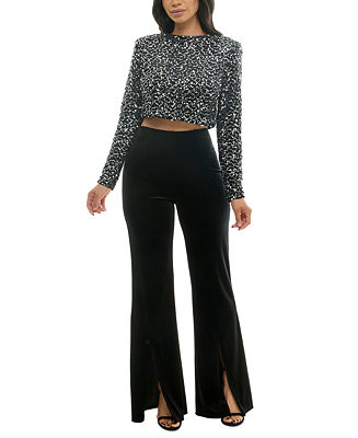 Alex & Sophia Juniors' Imitation Pearl & Velvet Top & Velvet Pull-On Pants - Macy's | Macy's