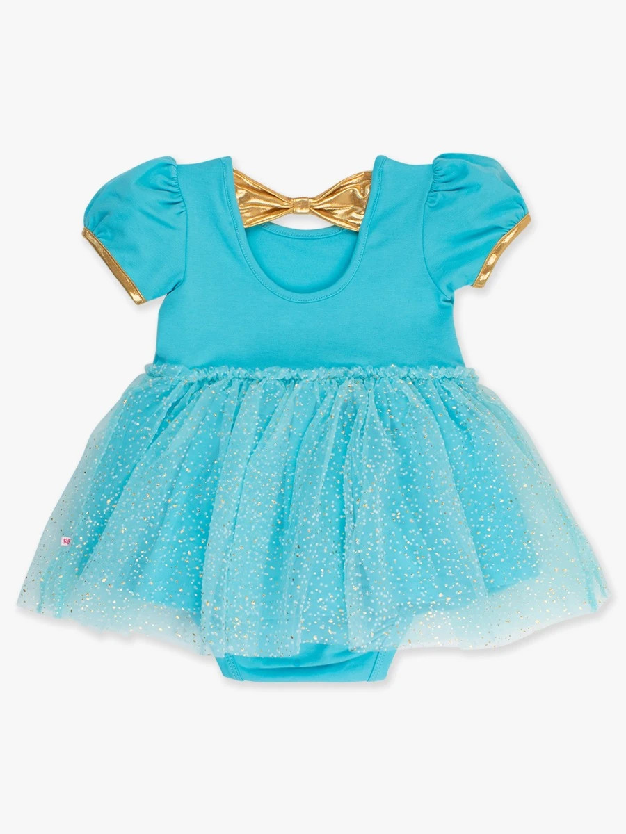 Short Sleeve Princess Bow Twirl Romper | RuffleButts / RuggedButts
