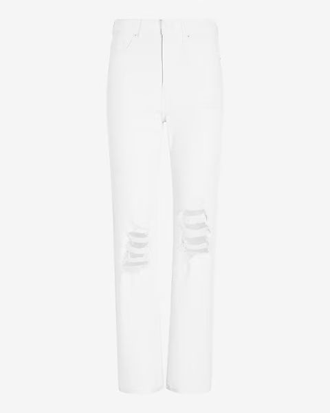 Super High Waisted White Ripped Modern Straight Jeans | Express