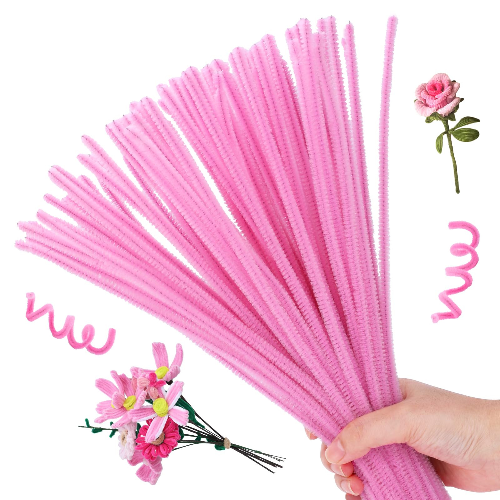 Pipe Cleaners, 100PCS Christmas Pipe Cleaners Craft Supplies, Pink Pipe Cleaners Bulk Fuzzy Stick... | Amazon (US)