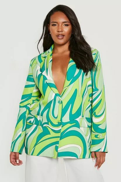 Plus Abstract Print Tailored Blazer | Boohoo.com (US & CA)