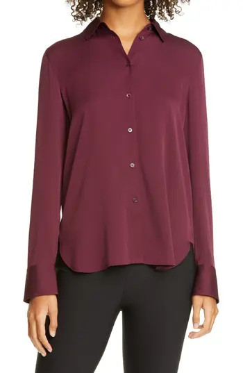 Vince High/Low Stretch Silk Shirt in Bordeaux at Nordstrom Rack, Size Large | Nordstrom Rack