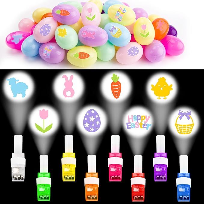 MOREDOTS Easter Basket Stuffers - 32 Pack Easter Eggs with Finger Projector Lights - Easter Toys/... | Amazon (US)