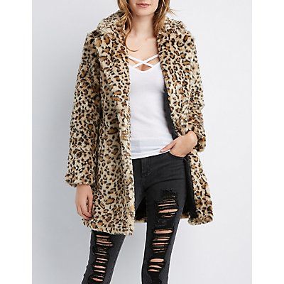 Leopard Faux Fur Notched Lapel Coat | Charlotte Russe