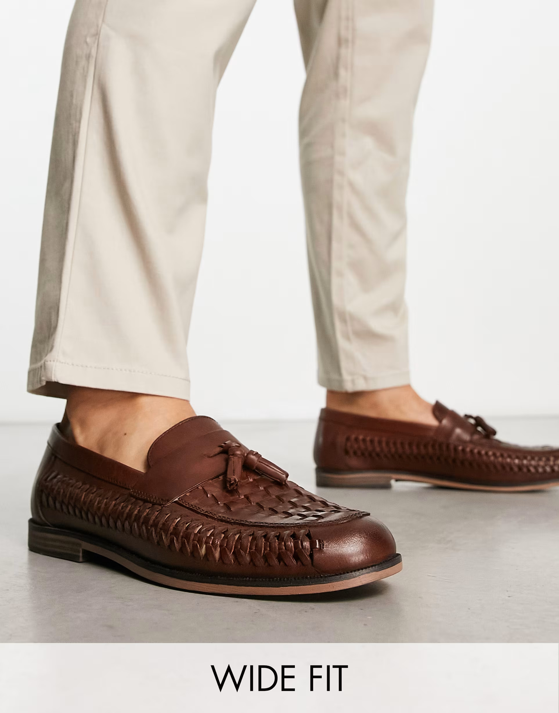 Thomas Crick wide fit woven tassel loafers in tan leather | ASOS (Global)