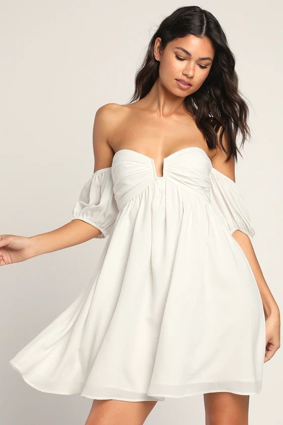 My Dream Date White Off-the-Shoulder Mini Dress | Lulus