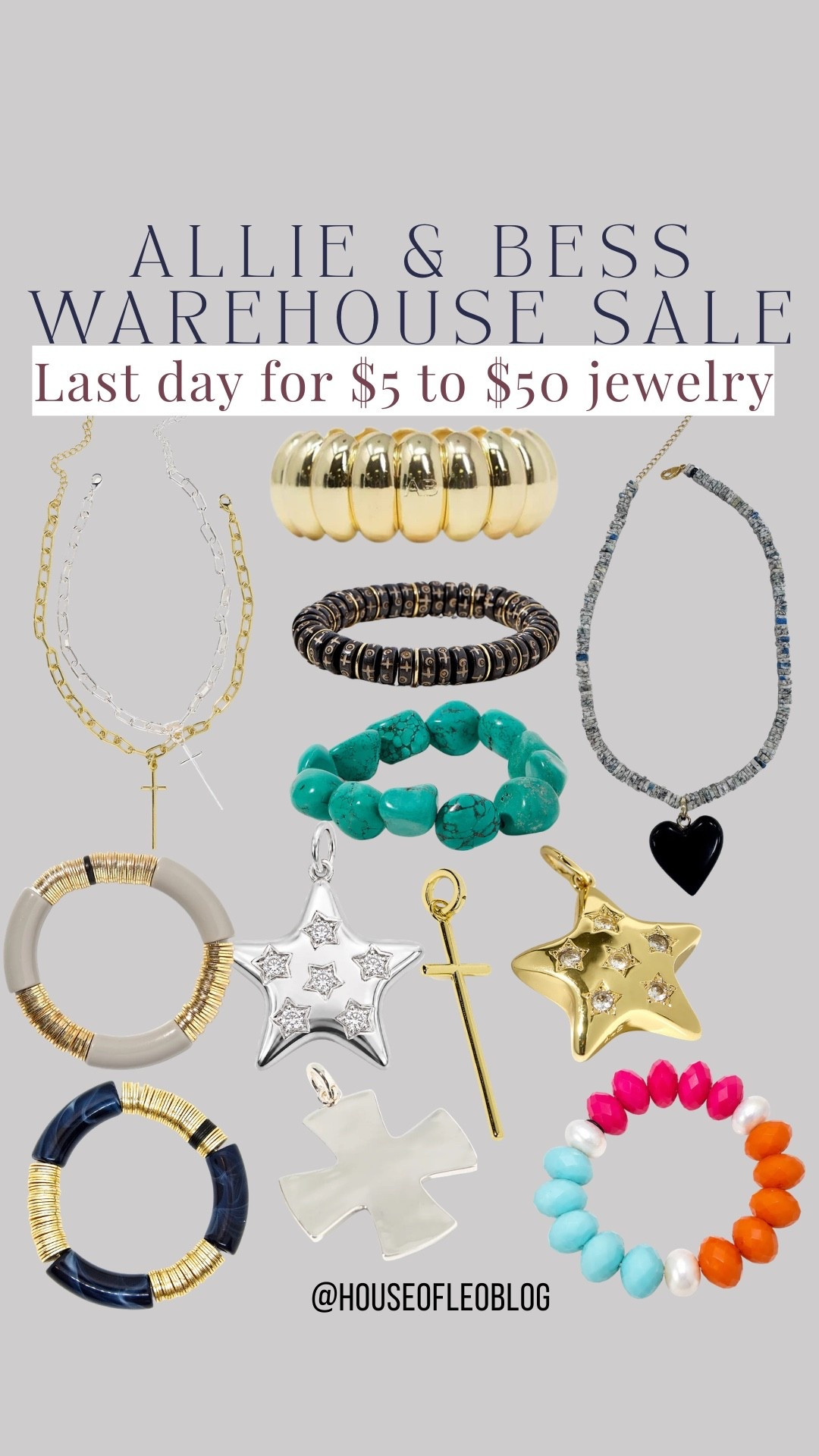 Last day for the Allie & Bess warehouse sale. Star necklace. Heart necklace. Beat it bracelets. Cross necklace. Charms

#LTKSaleAlert