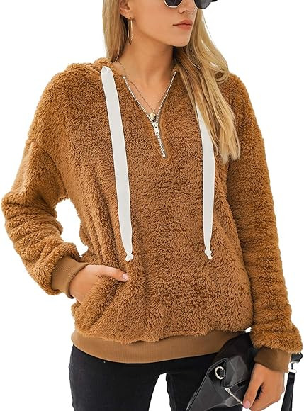 Blooming Jelly Women's Cute Sherpa Pullover Zip Up Hoodie Long Sleeve Fleece Fuzzy Sweatshirt wit... | Amazon (US)