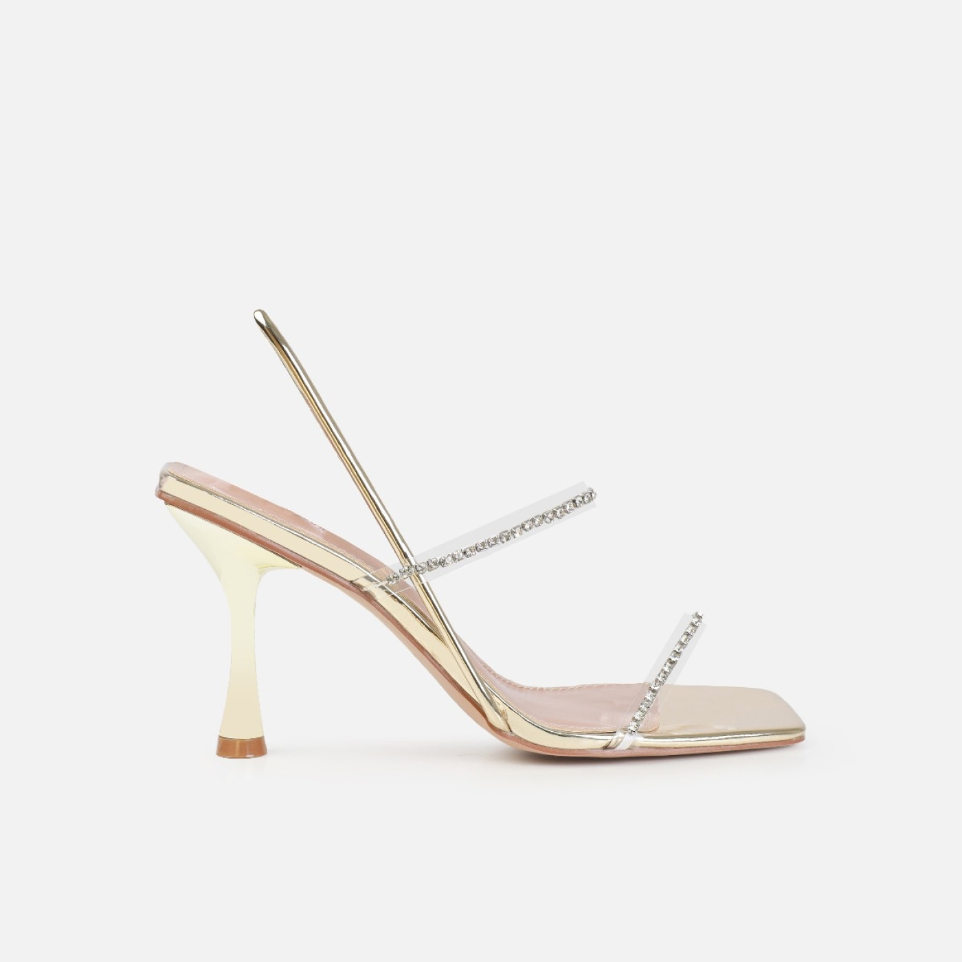 Dionne Crowe Confetti Gold Clear Diamante Mid Heel Mules | Simmi Shoes