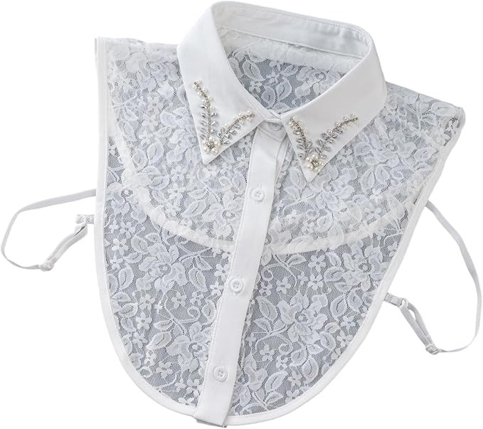 Sophisticated Lace Detachable Collar Rhinestones Decorated Breathable Business Attire Lace Half S... | Amazon (US)