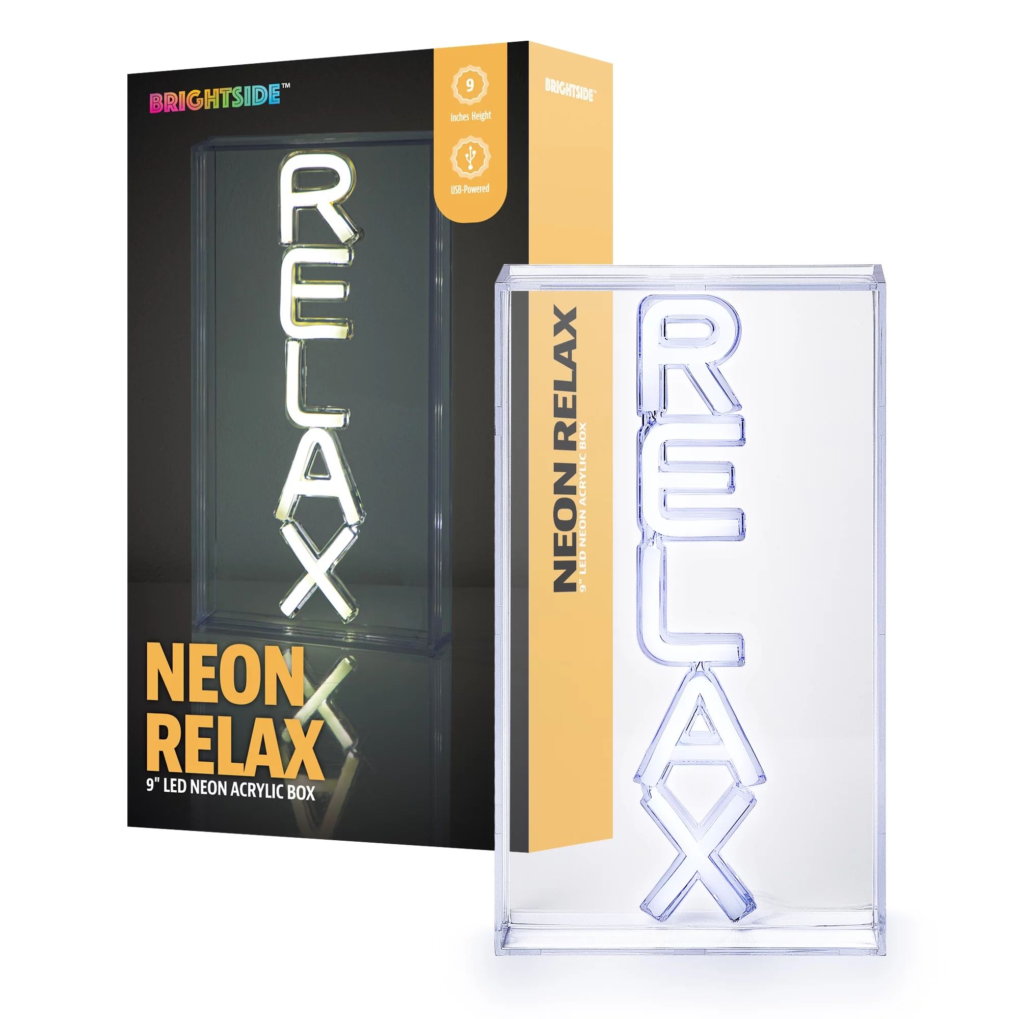 BrightSide Relax 9" x 5" White Acrylic LED Neon Box, Decorative, USB-Powered | Walmart (US)