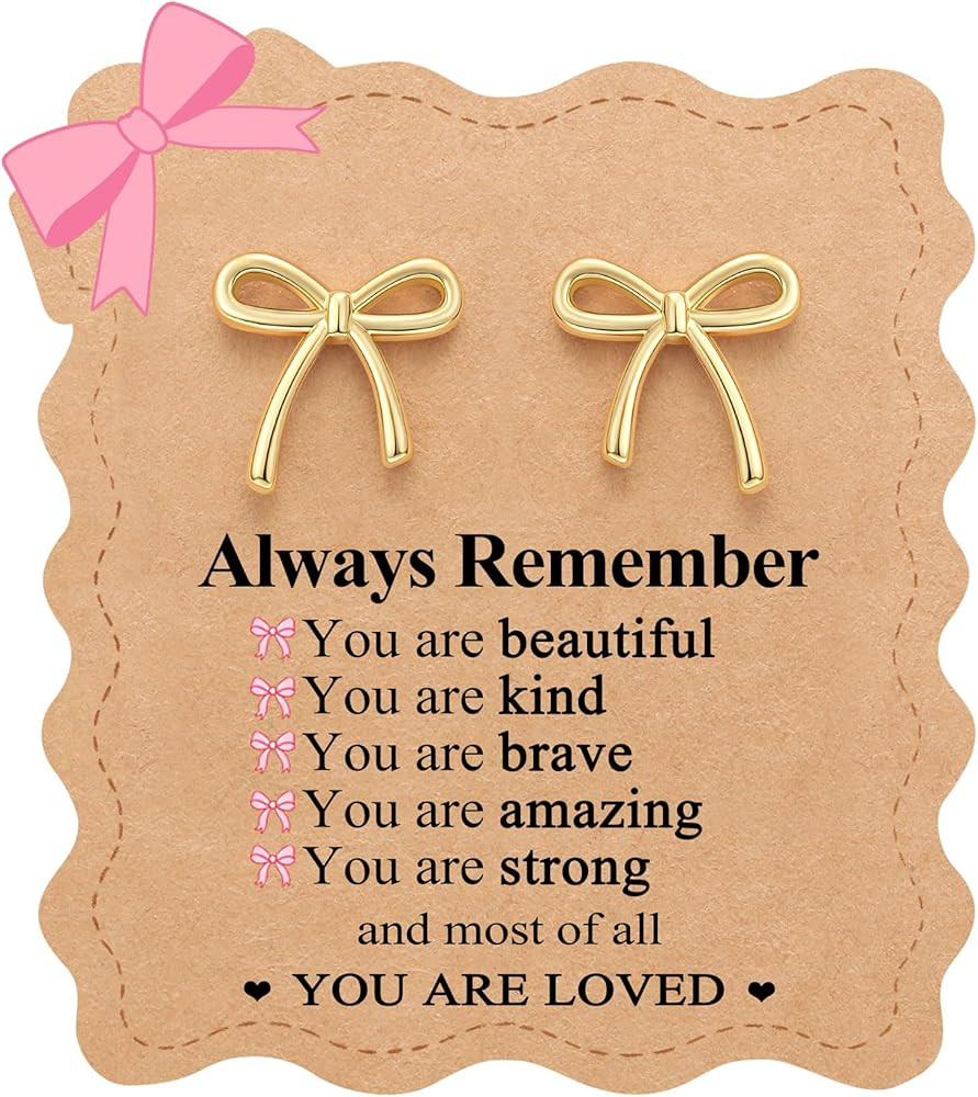 Eryuor Always Remember You Are Loved - Hypoallergenic Cute Bow Stud Earrings for Girls Women Tren... | Amazon (US)