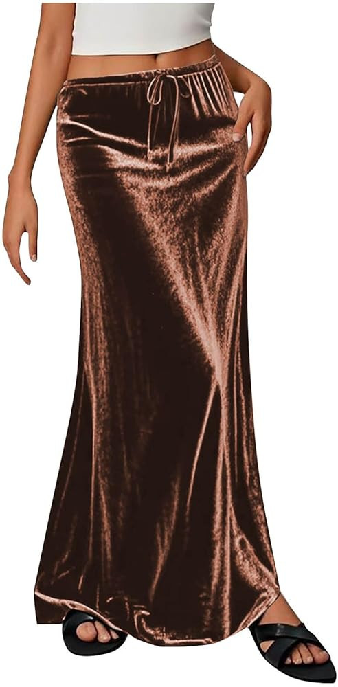Velvet Skirts for Women Vintage A-Line Elastic Waist Casual Maxi Skirt Soft Elegant Holiday Party... | Amazon (US)
