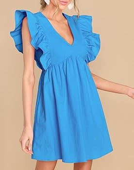 FANCYINN Women's Summer Casual Babydoll Mini Dress Ruffle Sleeveless Deep V Neck High Waist Swing... | Amazon (US)