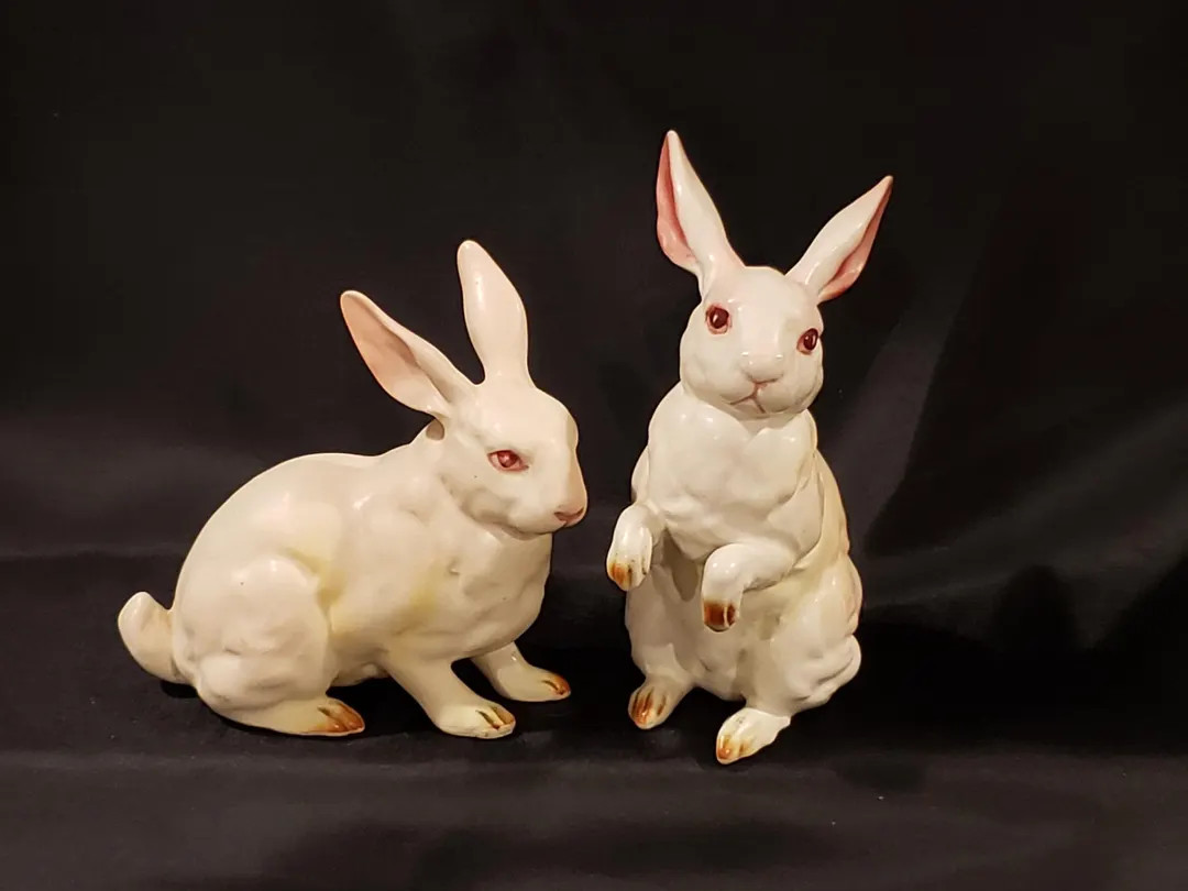 Vintage Retro Lefton White Bunny Rabbit Figurine Set of 2 | Etsy (US)
