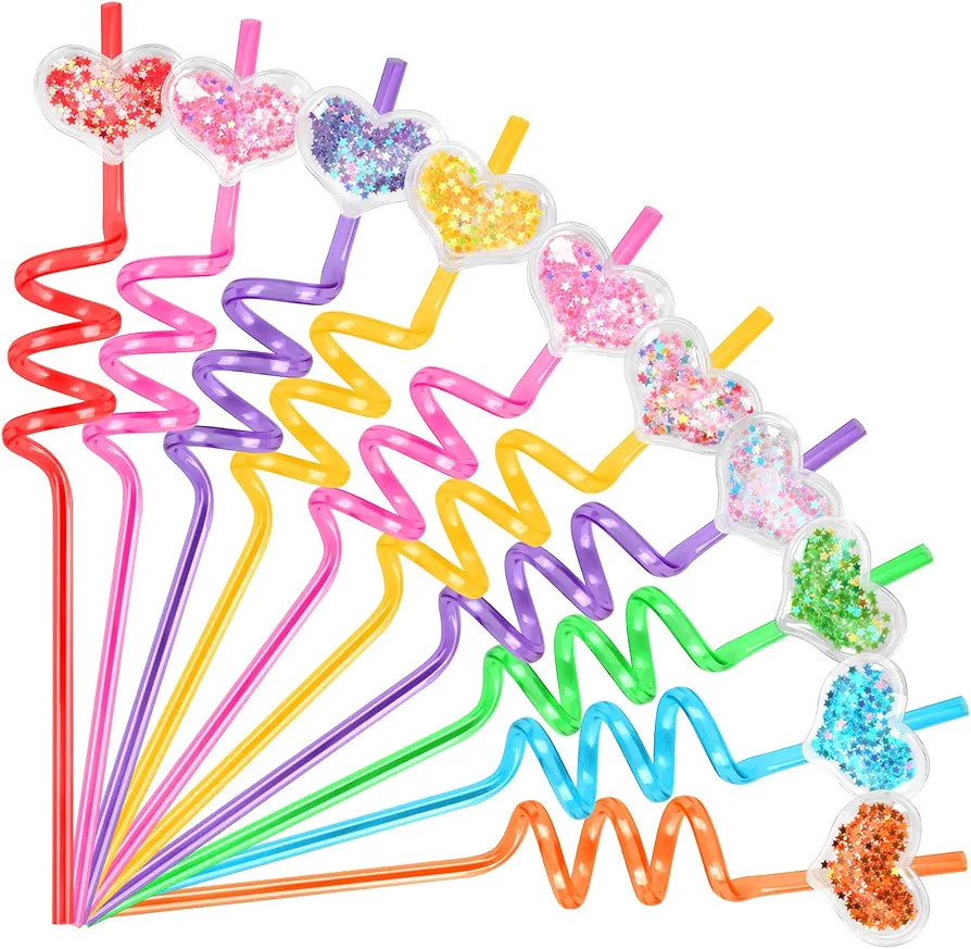 JANYUN Straws, 20 Pcs Reusable Heart Plastic Straws Party Favors Glitter Drinking Straws Gifts fo... | Amazon (US)