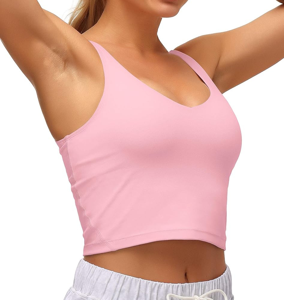 Sports Bra for Women Longline Padded Bra Yoga Crop Tank Tops Fitness Workout Running Top | Amazon (US)
