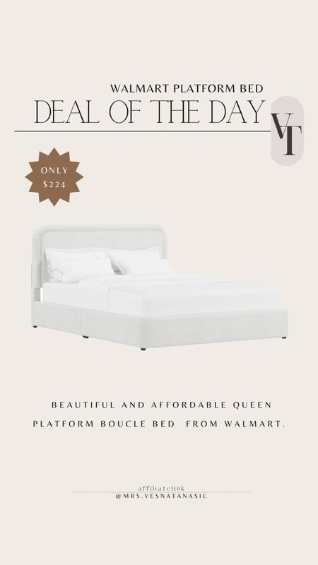 Beautiful and affordable queen platform boucle bed  from Walmart. Only $224 now! 

Platform bed, affordable bed, Walmart, Walmart finds @walmart 

#LTKxWalmart #LTKHome #LTKSaleAlert