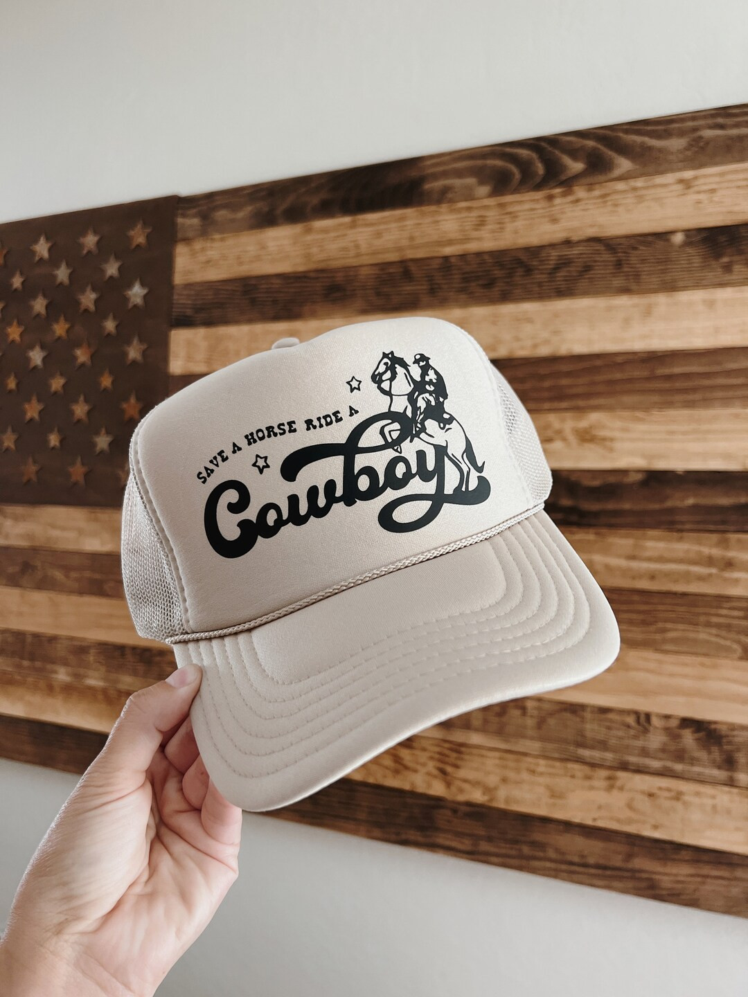 Save A Horse Ride A Cowboy Khaki Trucker Hat | Etsy (US)