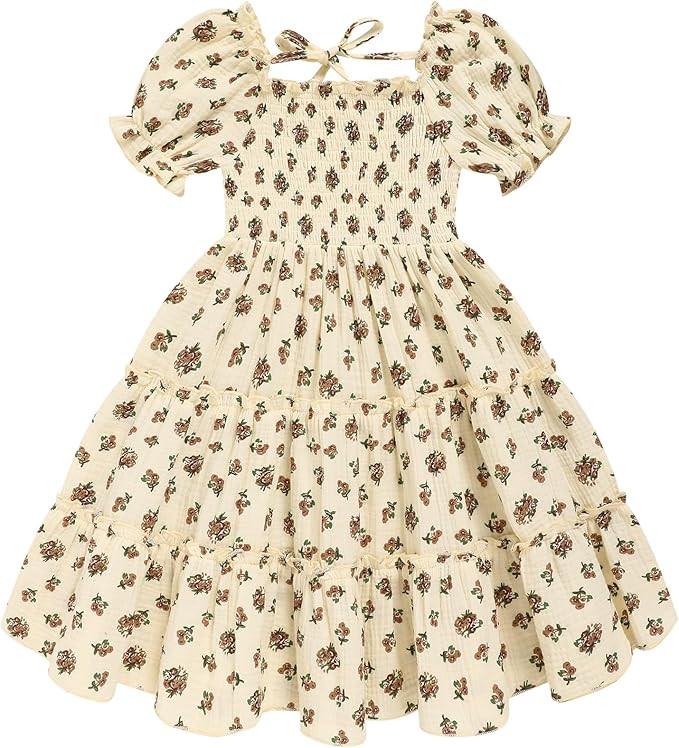 Toddler Girl Dress Short Sleeve Kids Floral Smocked Square Neck Beach Sundress | Summer Fashion D... | Amazon (US)