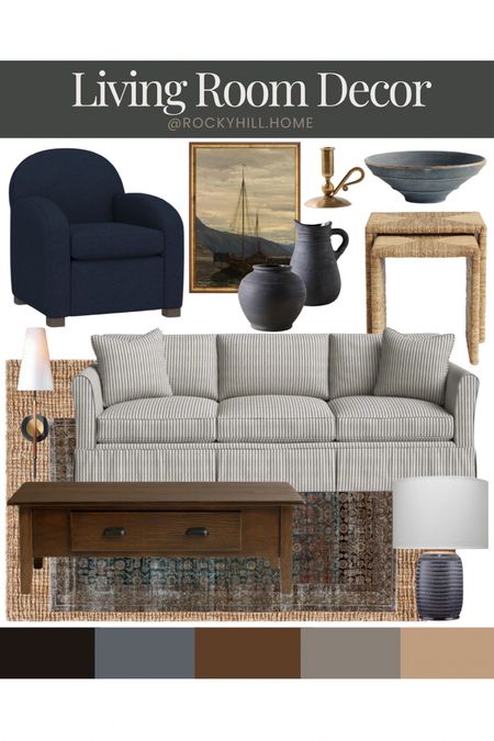 I’m loving this mix of classic coastal design with cozy vintage vibes. An affordable jute rug is layered under a high-end antique rug. vintage art print, blue decor, Pottery Barn coffee table, navy blue accent chair, woven side table, blue lamp, black vases

#LTKStyleTip #LTKMens #LTKHome