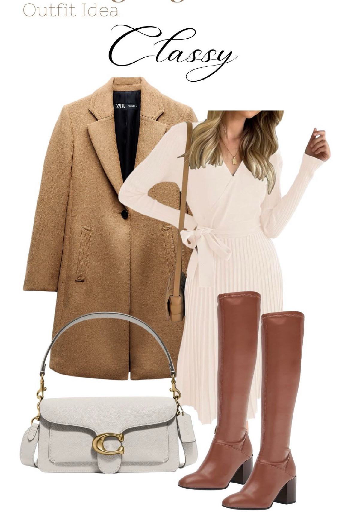 HOLIDAY OUTFIT IDEA 💡 
DRESS: true to size 
COGNAC BOOTS: true to size
CAMEL COAT 🧥 
COACH TABBY BAG

#LTKCyberWeek #LTKworkwear #LTKHoliday