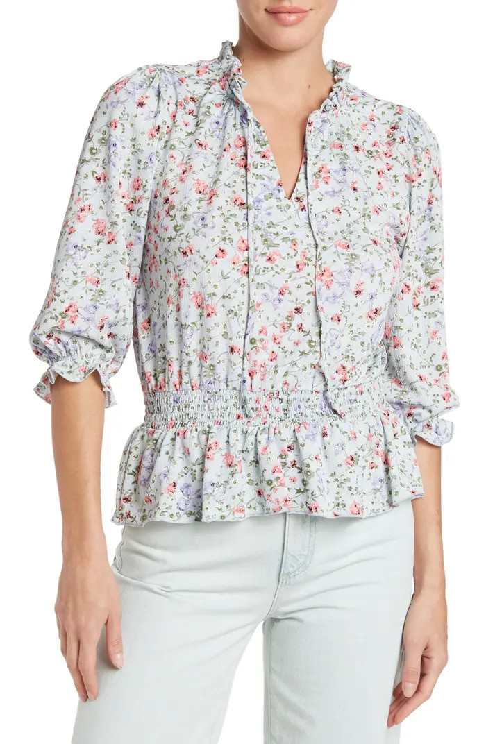 Ruffle Notched Neck Smocked Waist Top | Nordstrom Rack