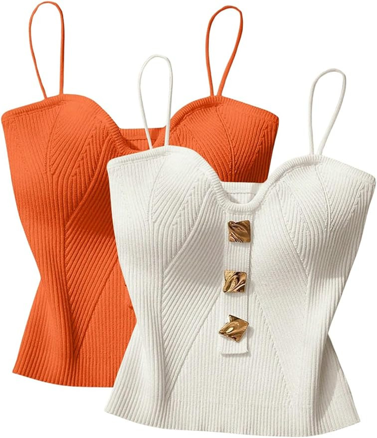 Erdusa Women's Tank Tops Business Casual Outfits Old Money Clothes 2 Pack Crop Top Ribbed Camisol... | Amazon (US)