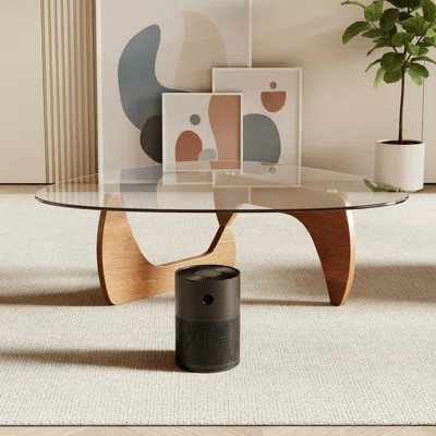 Modern Triangle Coffee Table With Tempered Glass Top & Natural Wood Base For Living Room | 42.5" X 28.5" X 16.1" Contemporary Centerpiece For Small Sp | Wayfair North America